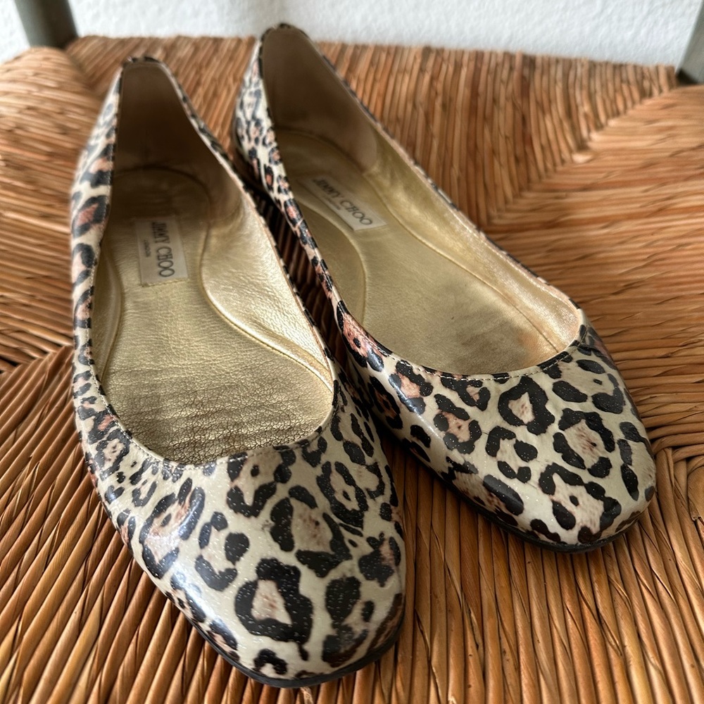 Jimmy Choo Patent Leather Leopard Print Flats